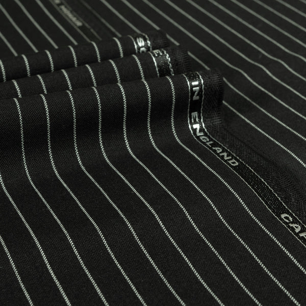 Black Stripe 330g 2 Ply Mohair Suiting Fabric