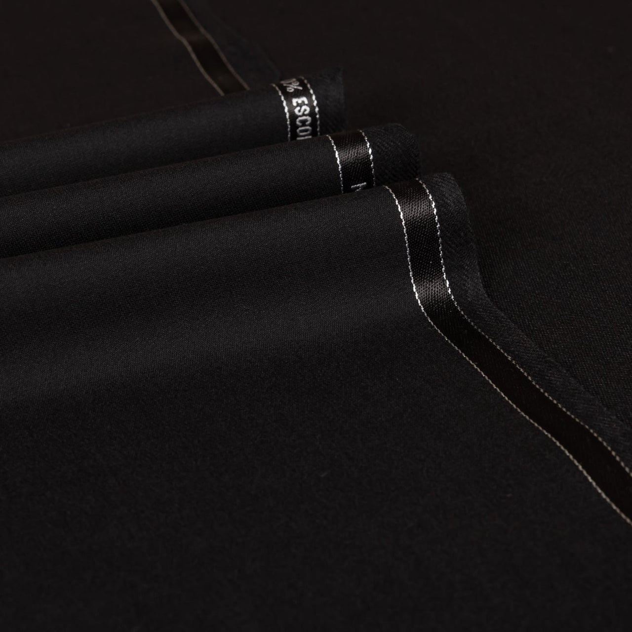 Black Barathea Escorial Wool Suiting Cloth