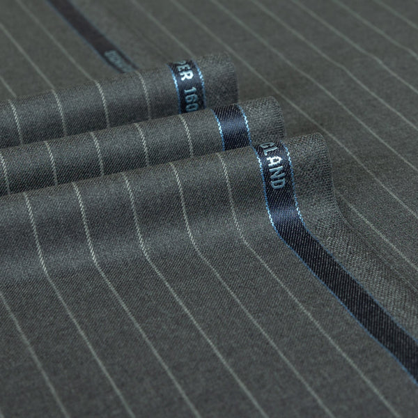 Grey Chalk Stripe Super 160's Wool Suiting Fabrics