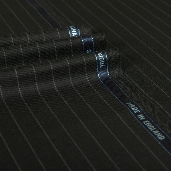 Black Chalk Stripe Super 160's Wool Suiting Fabrics