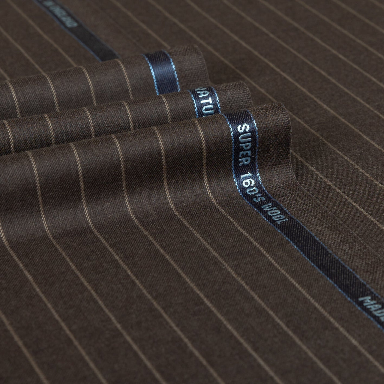 Brown Chalk Stripe Super 160's Wool Suiting Fabric