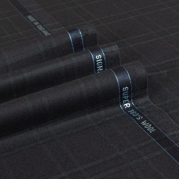 Navy Check Super 160's Wool Suiting Fabric