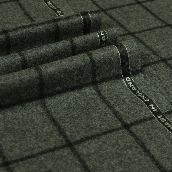 Grey Bold Windowpane Suiting Fabric Check Super 120's Wool Flannel 