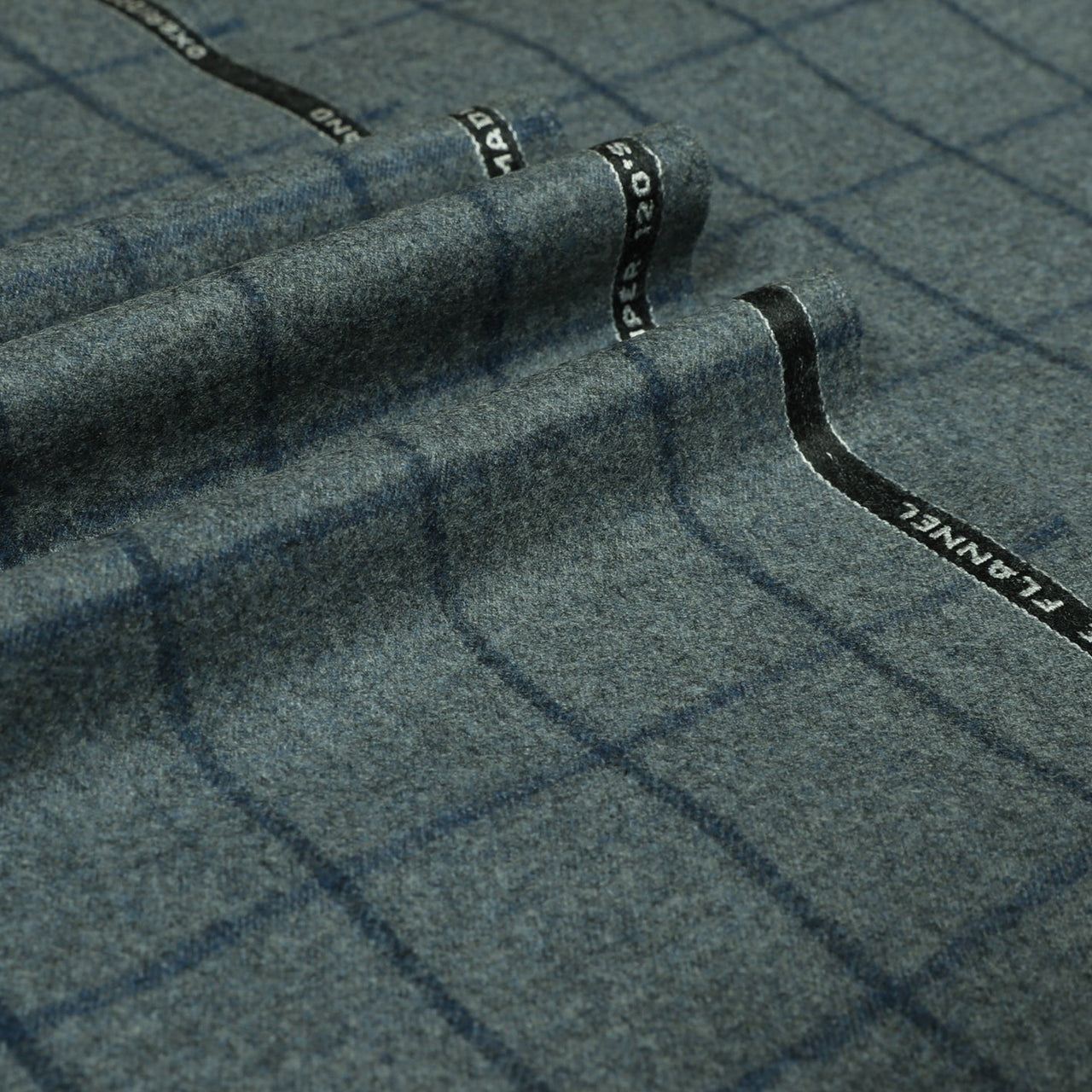 Navy Bold Windowpane Suiting Fabric Check Super 120's Wool Flannel 