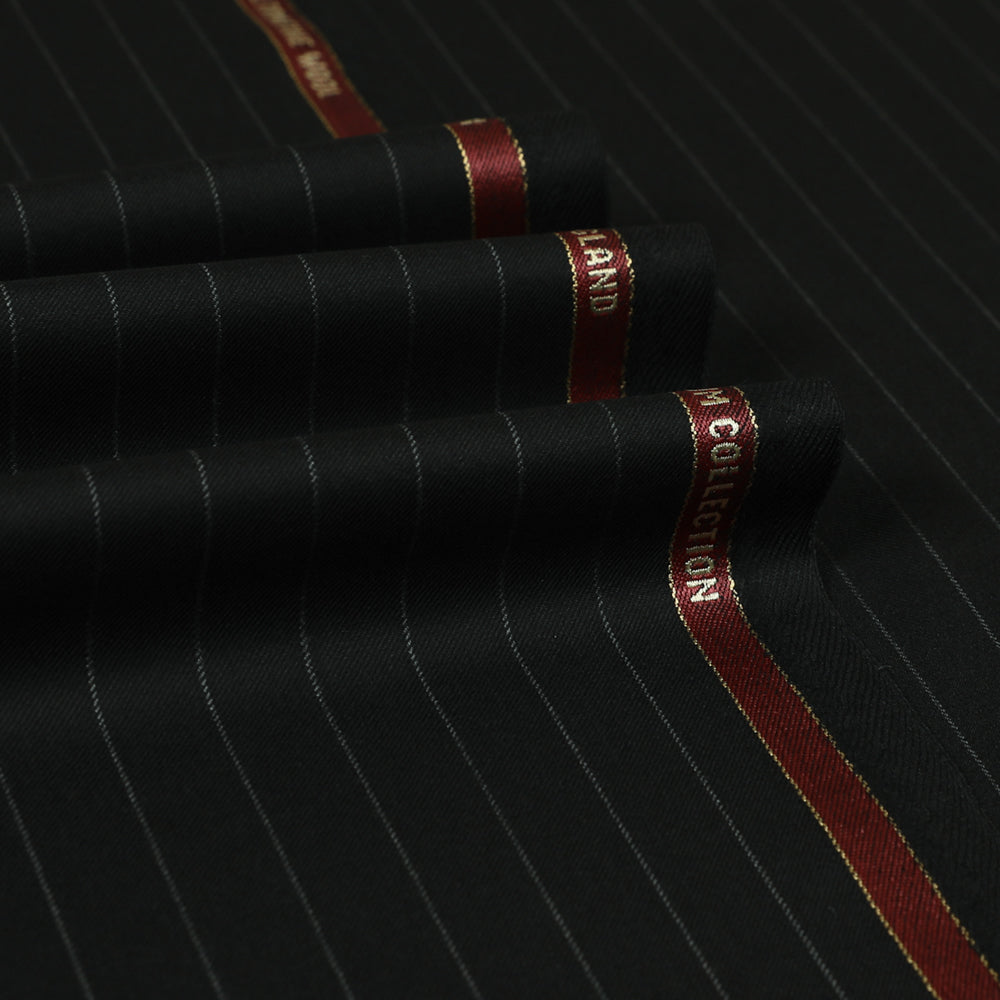 Black Chalk Stripe Super 200's Wool Luxury Suiting Fabric