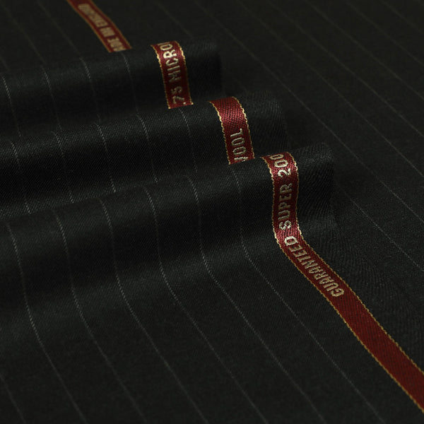 Charcoal Chalk Stripe Super 200's Wool Luxury Suiting Fabric