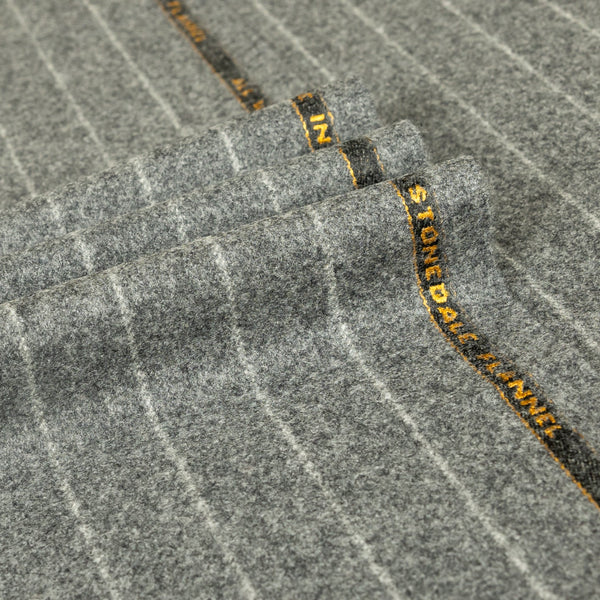 Grey Chalk Stripe 100% RWS Wool Suiting Fabric