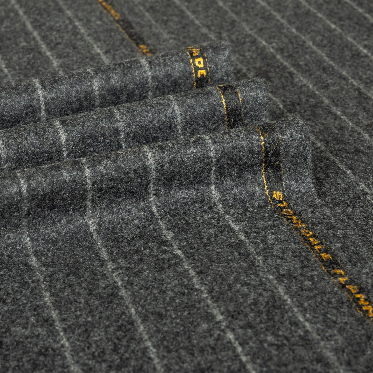 Dark Grey Chalk Stripe 100% RWS Wool Suiting Fabric