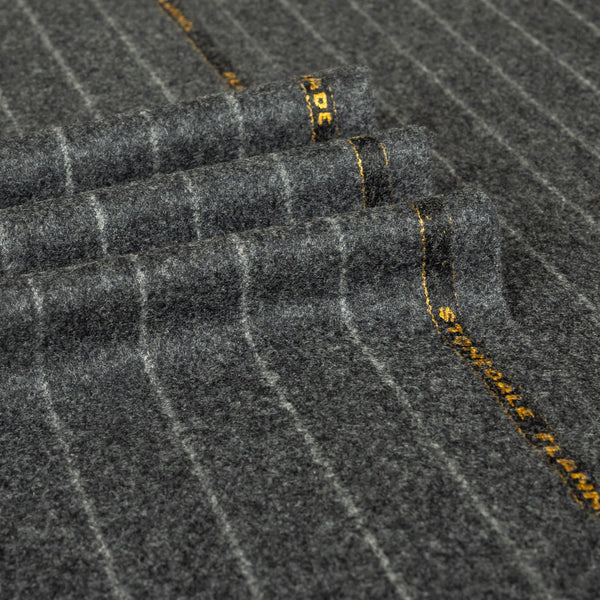 Dark Grey Chalk Stripe 100% RWS Wool Suiting Fabric