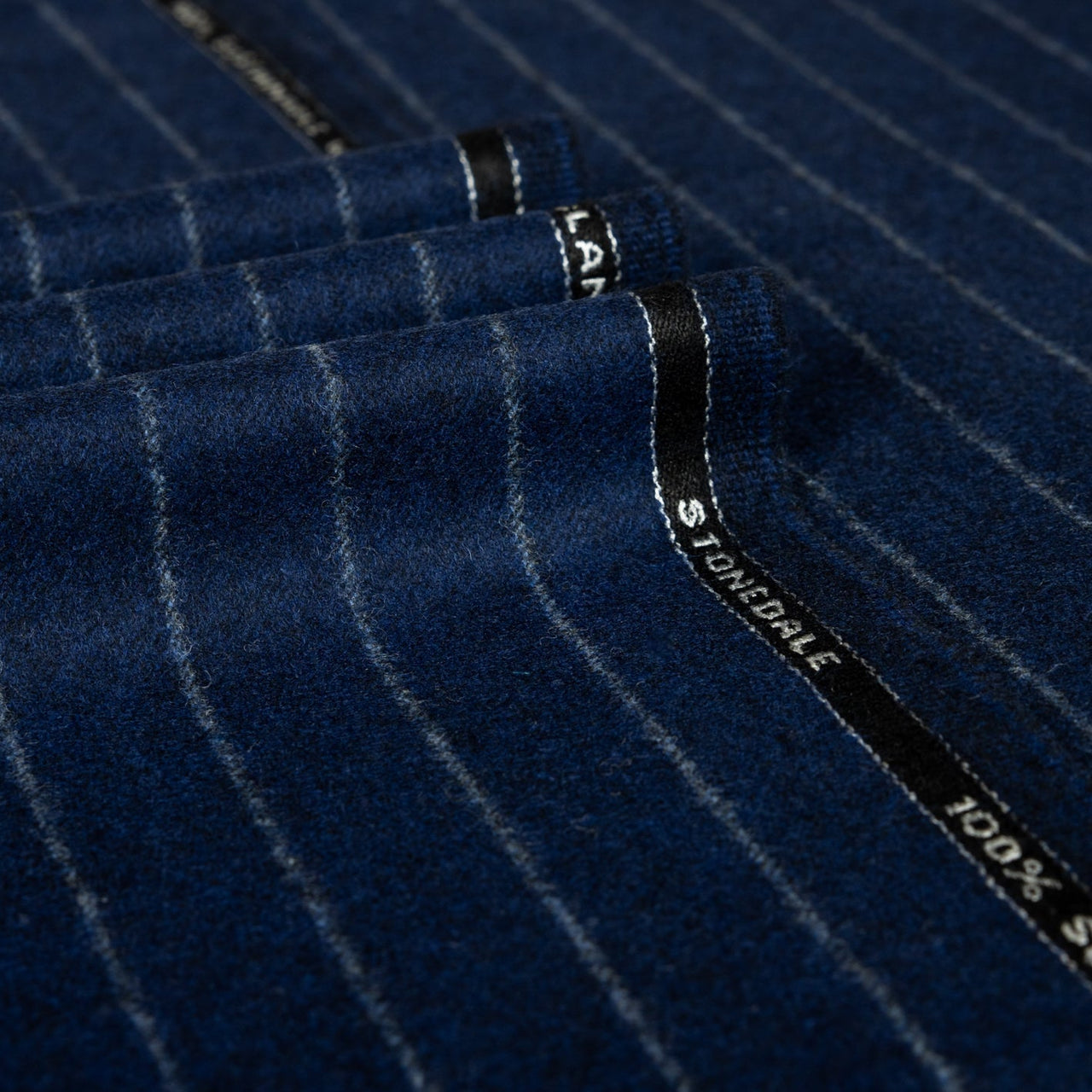 Navy Chalk Stripe 100% RWS Wool Suiting Fabric