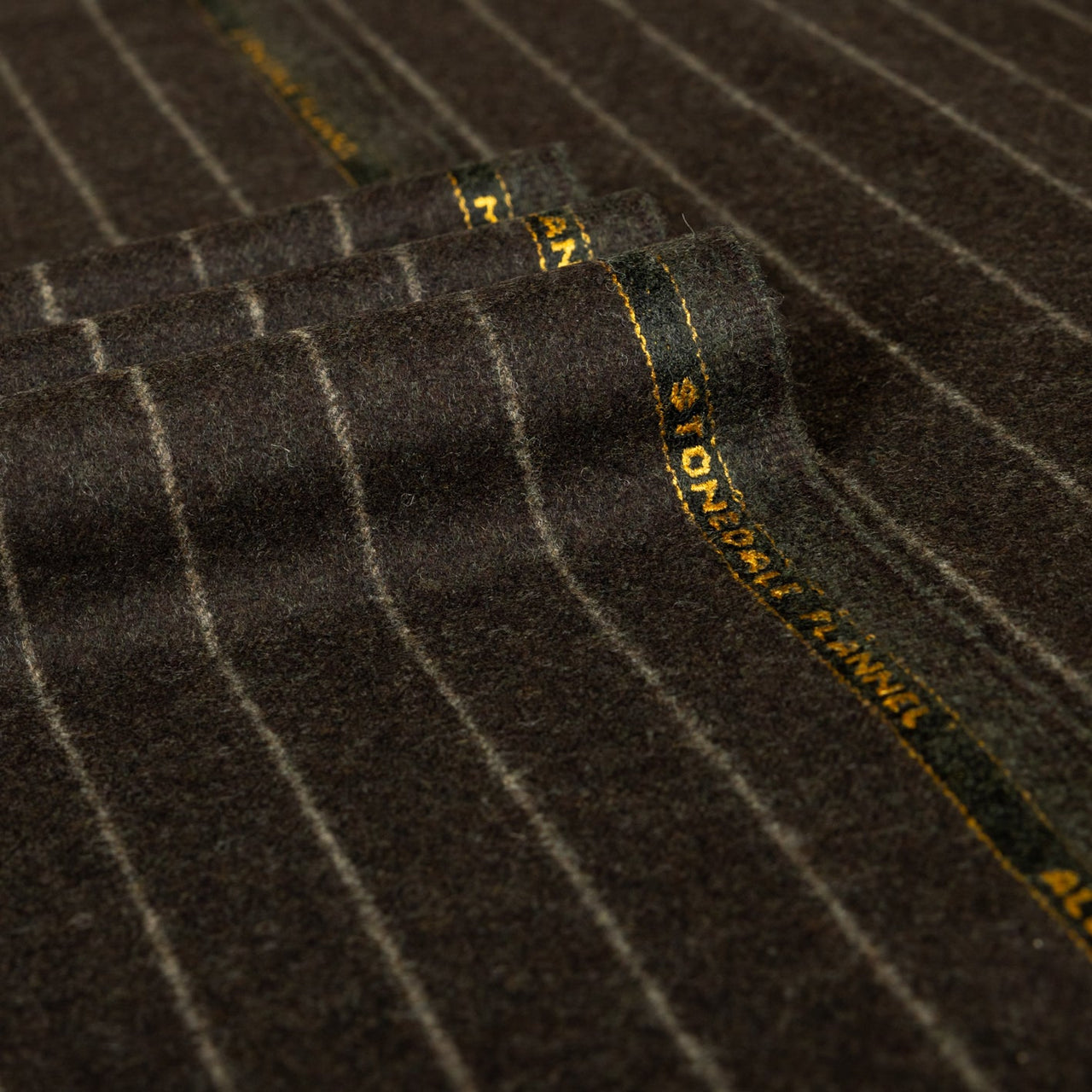 Dark Brown Chalk Stripe 100% RWS Wool Suiting Fabric