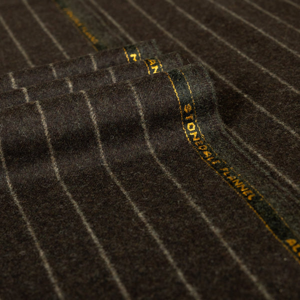 Dark Brown Chalk Stripe 100% RWS Wool Suiting Fabric