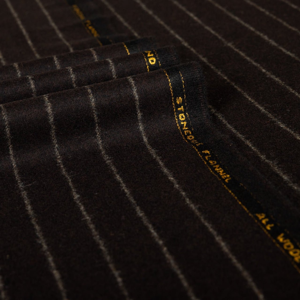 Dark Brown Chalk Stripe 100% RWS Wool Suiting Fabric