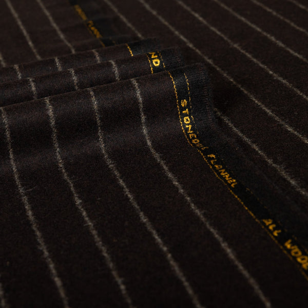Dark Brown Chalk Stripe 100% RWS Wool Suiting Fabric