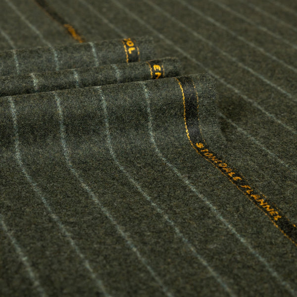 Green Chalk Stripe 100% RWS Wool Suiting Fabric