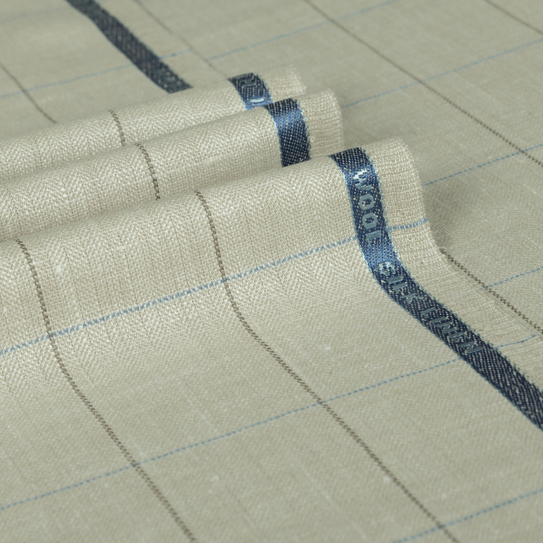 Montrose Bay - Two Tone Windowpane Herringbone Wool Silk Linen Jacketing