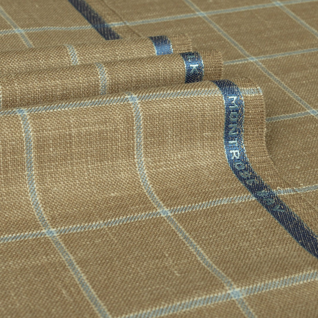 Camel Classic Windowpane Wool Silk Linen Jacketing Fabric