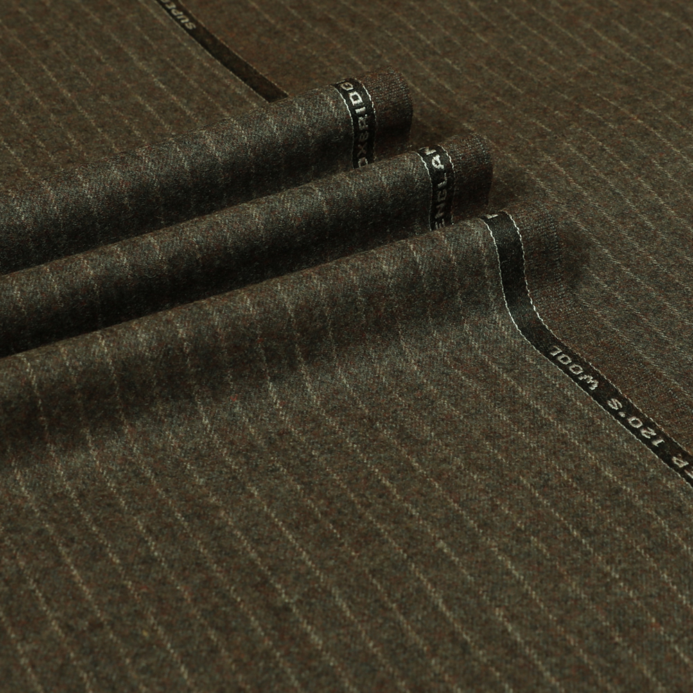 22012 Dark Beige Brown Narrow Chalk Stripe Flannel